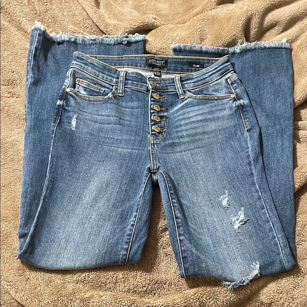 Judy Blue Mid Rise Distressed Denim Jeans